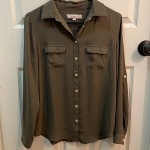 Loft long sleeve olive green button down size XS